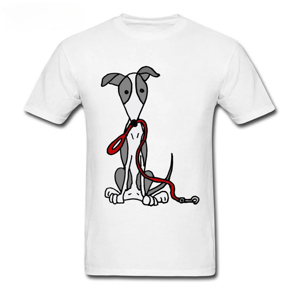 Dark Grey T-shirts 100% Cotton Clothes Greyhound Dog With Red Leash Cartoon Tops Tees Summer Fall Tshirt Funny Men's T Shirt