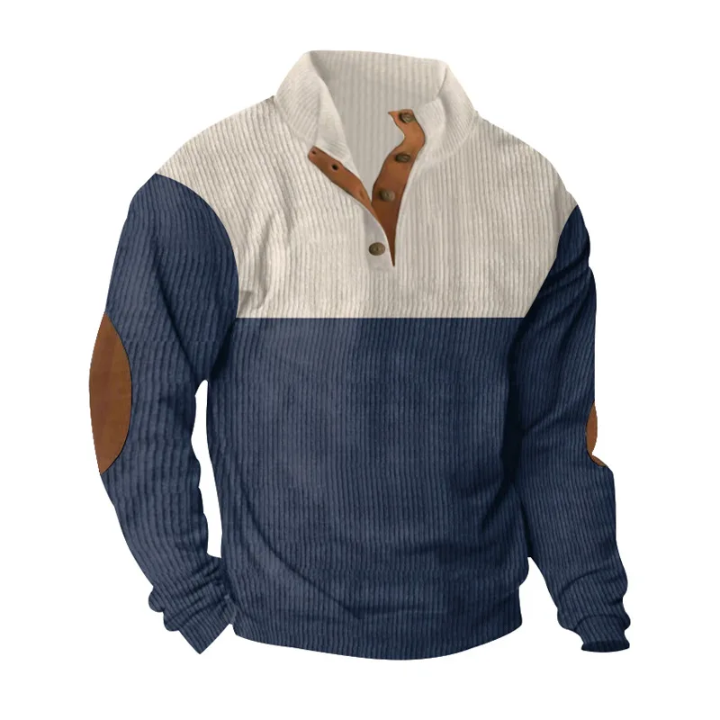 

2025 spring autumn Comfortable Men's Casual corduroy Multi-color Button turn-down collar sweatshirt Men Slim pullover hoodie top
