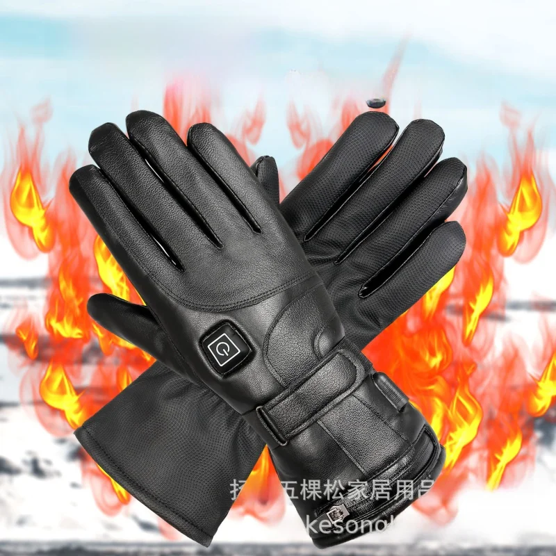 

-Border Heating Gloves Outdoor Skiing Cycling Thickened Electrically Heated Gloves Screen Charging Cold-Proof Heating