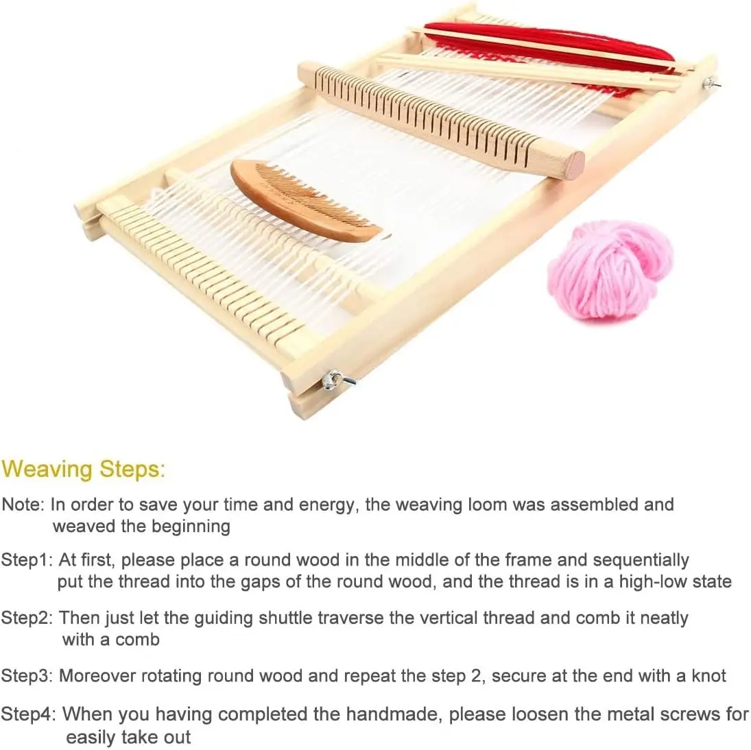 Wooden Weaving Loom Kit Frame Loom Warp Frame Loom Heddle Bar for Weave Board Weaver Tapestry Kids Beginner 40CMX30CM