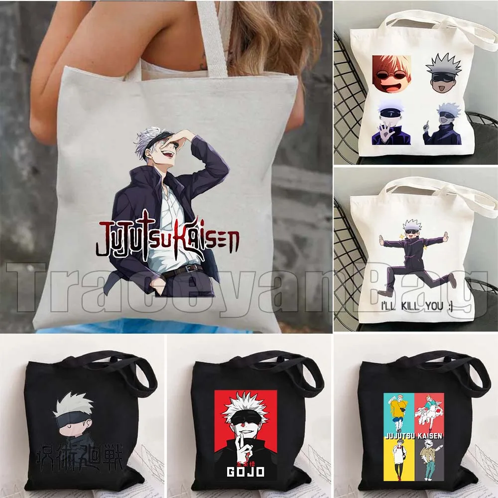 

Anime Gojo Saturo Jujutsu Kaisen Anime Sukuna Fan Gift Satoru Cute Cartoon Manga Canvas Shoulder Tote Bag Female Shopper Handbag