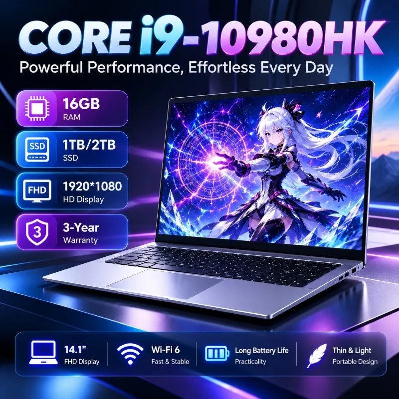 14.1inch  Portable Gaming Laptops Intel Core I9 10980HK Laptop 16/32GB RAM 1TB 2TB SSD Computer Pc Office BT WiFi HD Slim Fast