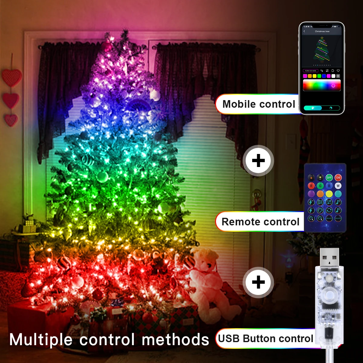 25M 20M 10M RGBIC LED Sting Light USB 5V Bluetooth Music APP RGBIC Addressable Fairy Lights Party Garland Christmas Decoration