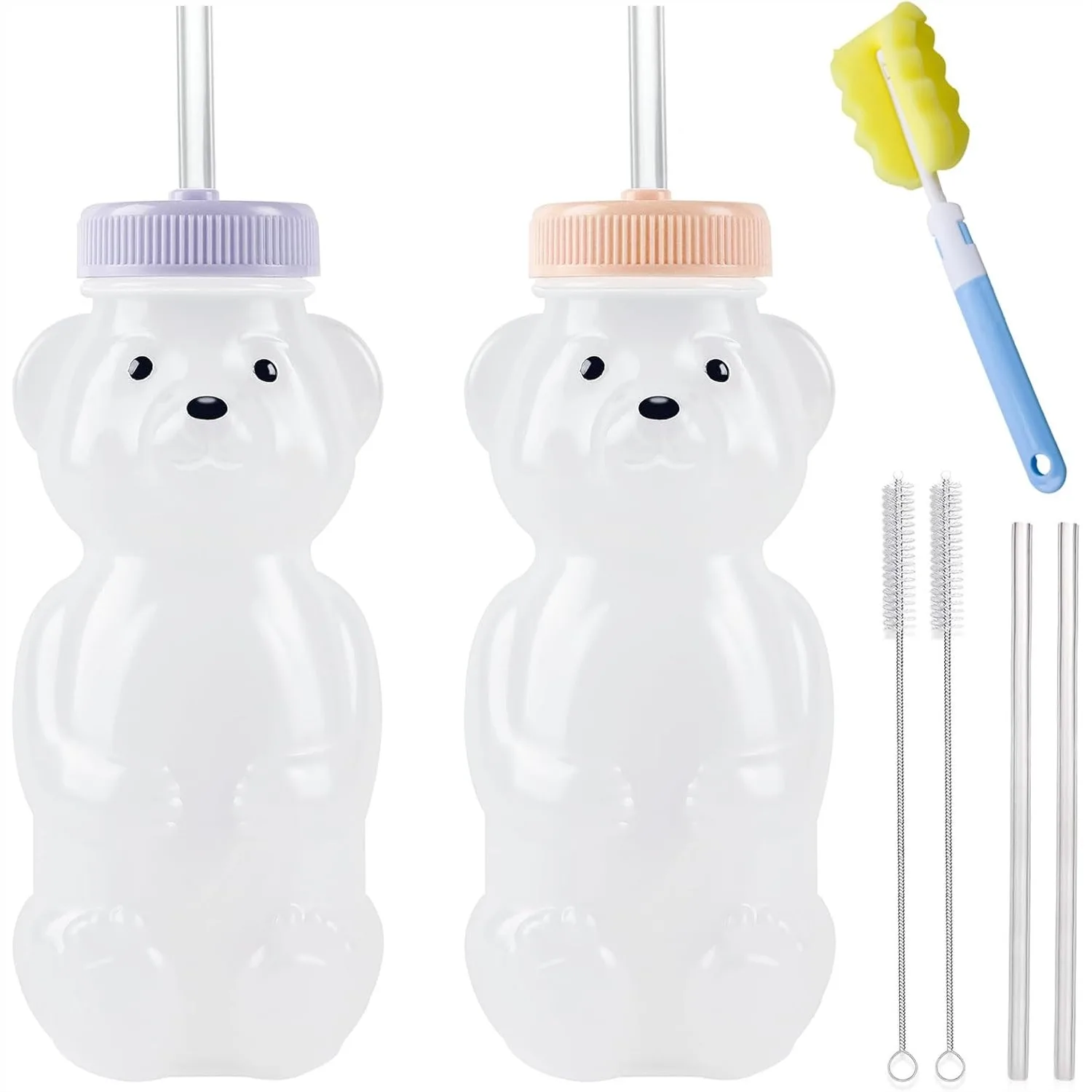 

Стаканы-непроливайки Honey Bear, бутылка для сока 8 унций с 4 гибкими трубочками и инструментами для чистки, без BPA, для логопедии и развития речи
