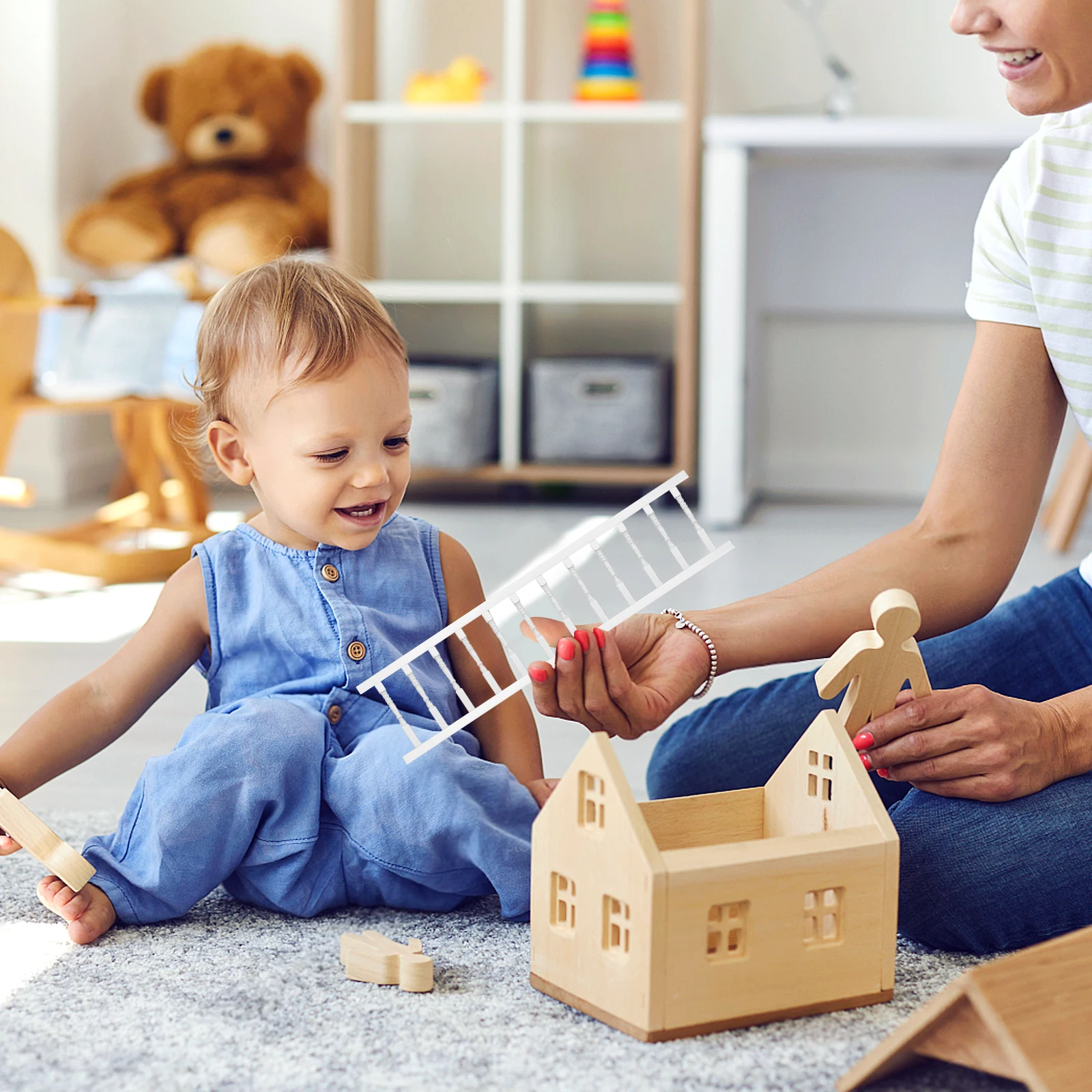 1pc Mini Witte Houten Reling Huismeubilair Kinderspeelgoed Ornament Praktische Lichtgewicht Miniatuur Accessoires Fotografie