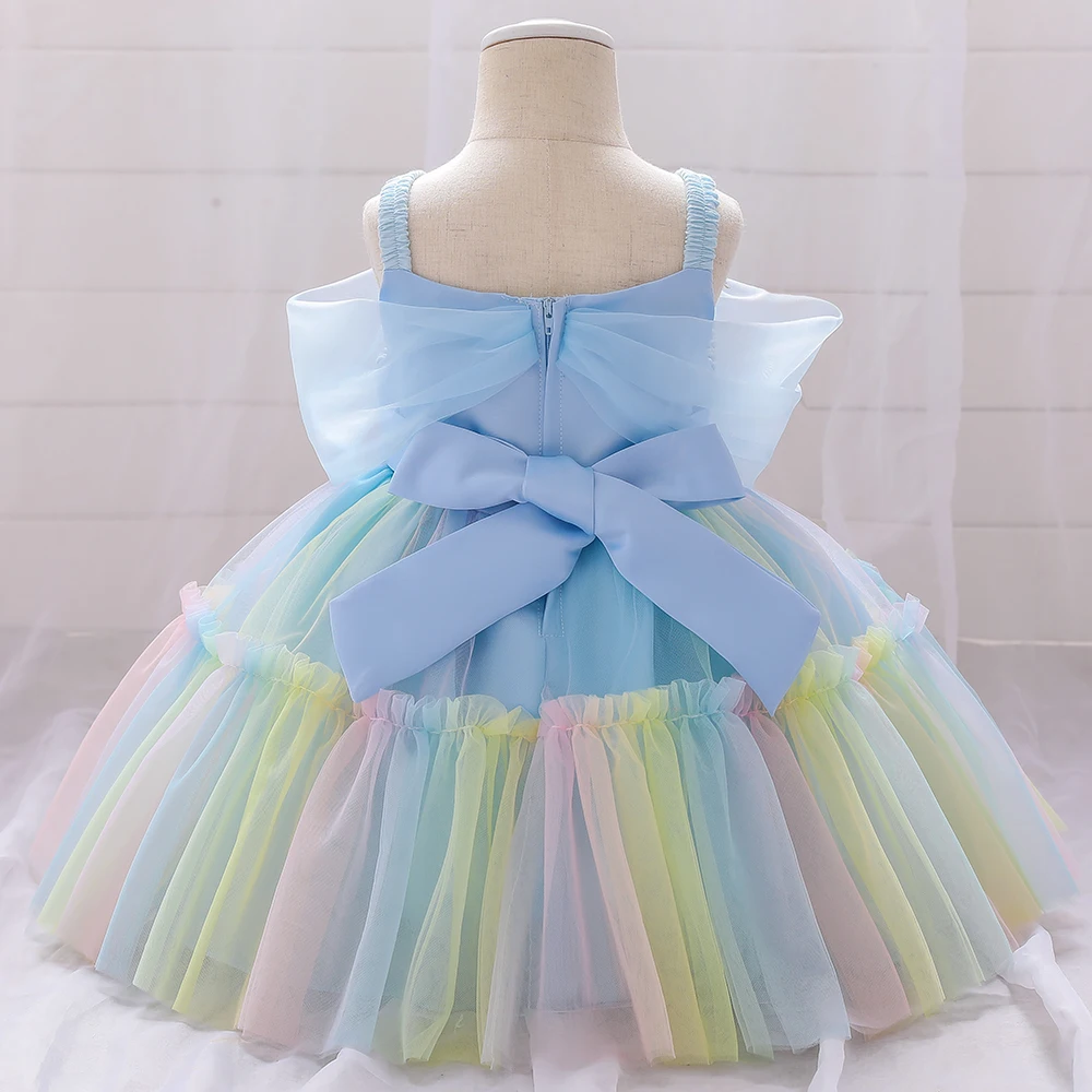 Colorful Tulle Bow Baptism Baby Girls Party Dress Infant Toddler 1st Birthday Wedding Princess Dresses for Girl Bridemaids Gown