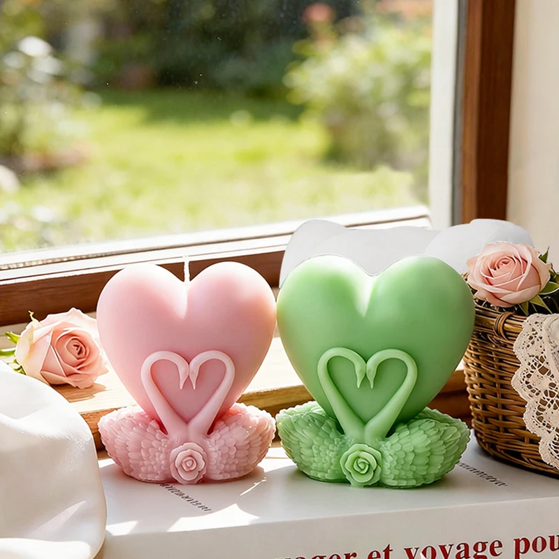 3D Swan Heart Candle Silicone Mold Valentine\'s Day Handmade Gifts SwanPlaster Resin Ornaments Mould Soap Candle Making Supplies