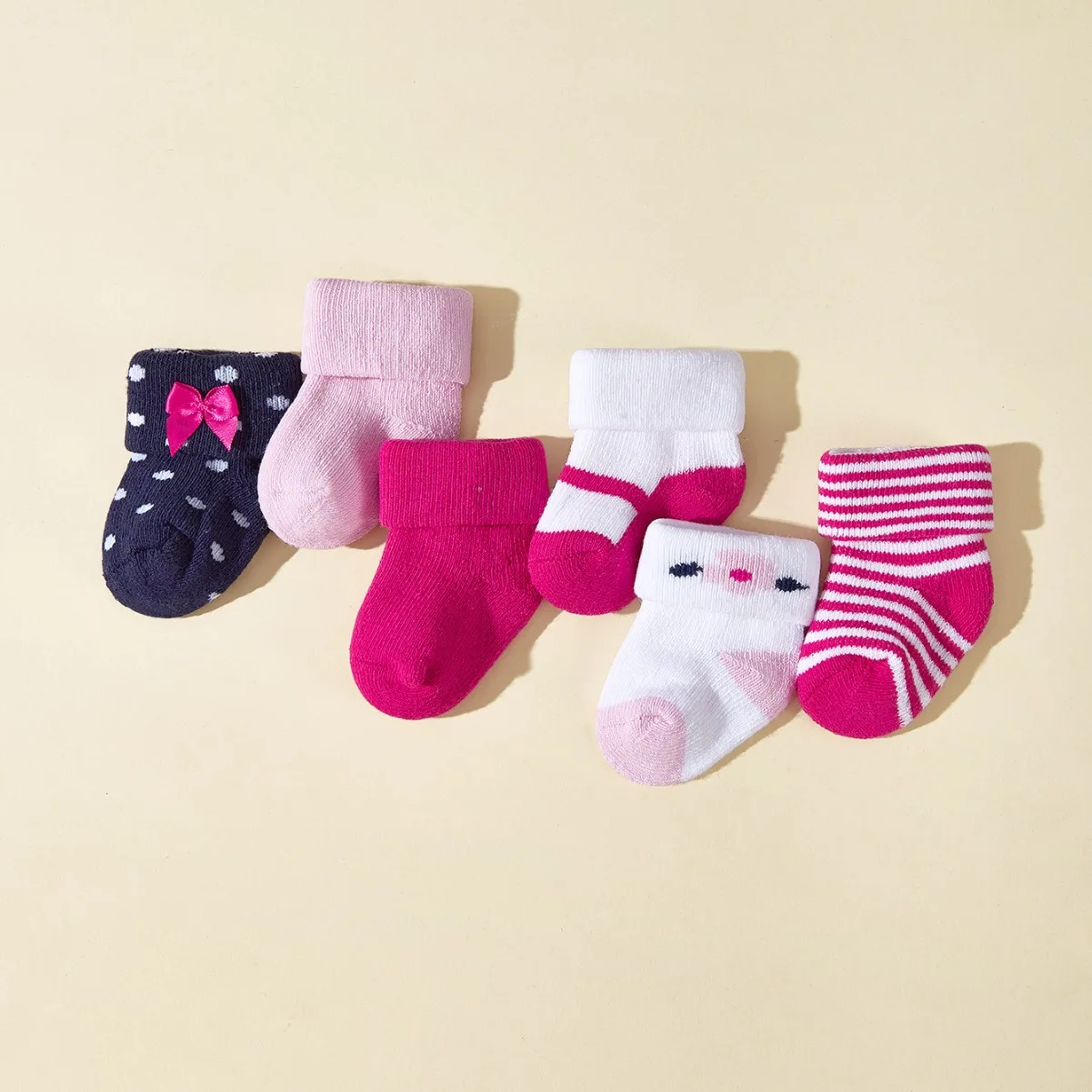 6 pairs Candy Colored Newborn Baby Socks Cute Looped Warm Short Socks for Winter Girls Accessories