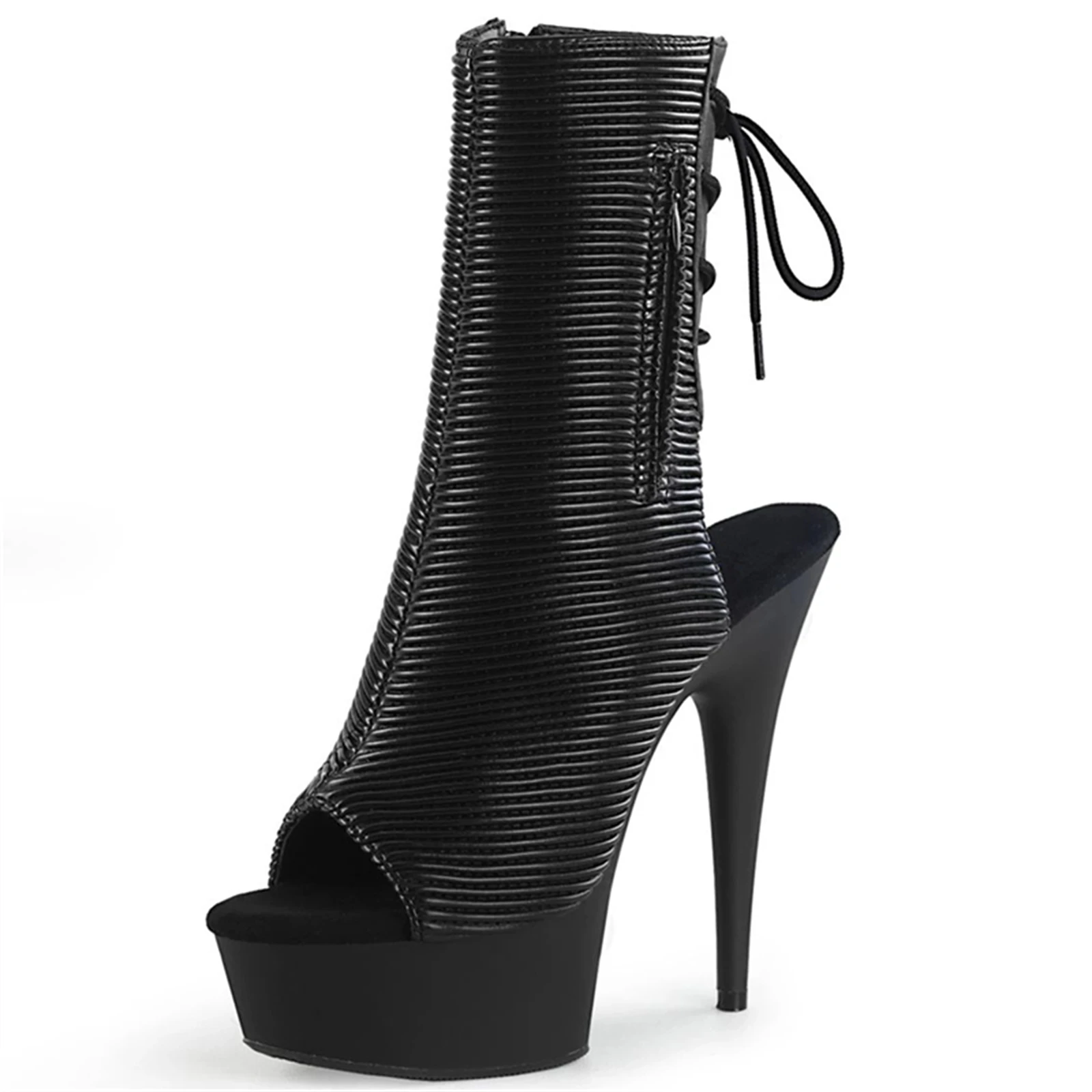 YADI حذاء بكعب أسود بكعب 15 سم، حذاء للكاحل بمقدمة مفتوحة مع سحاب جانبي، حذاء حفلات أنيق بكعب ستيليتو