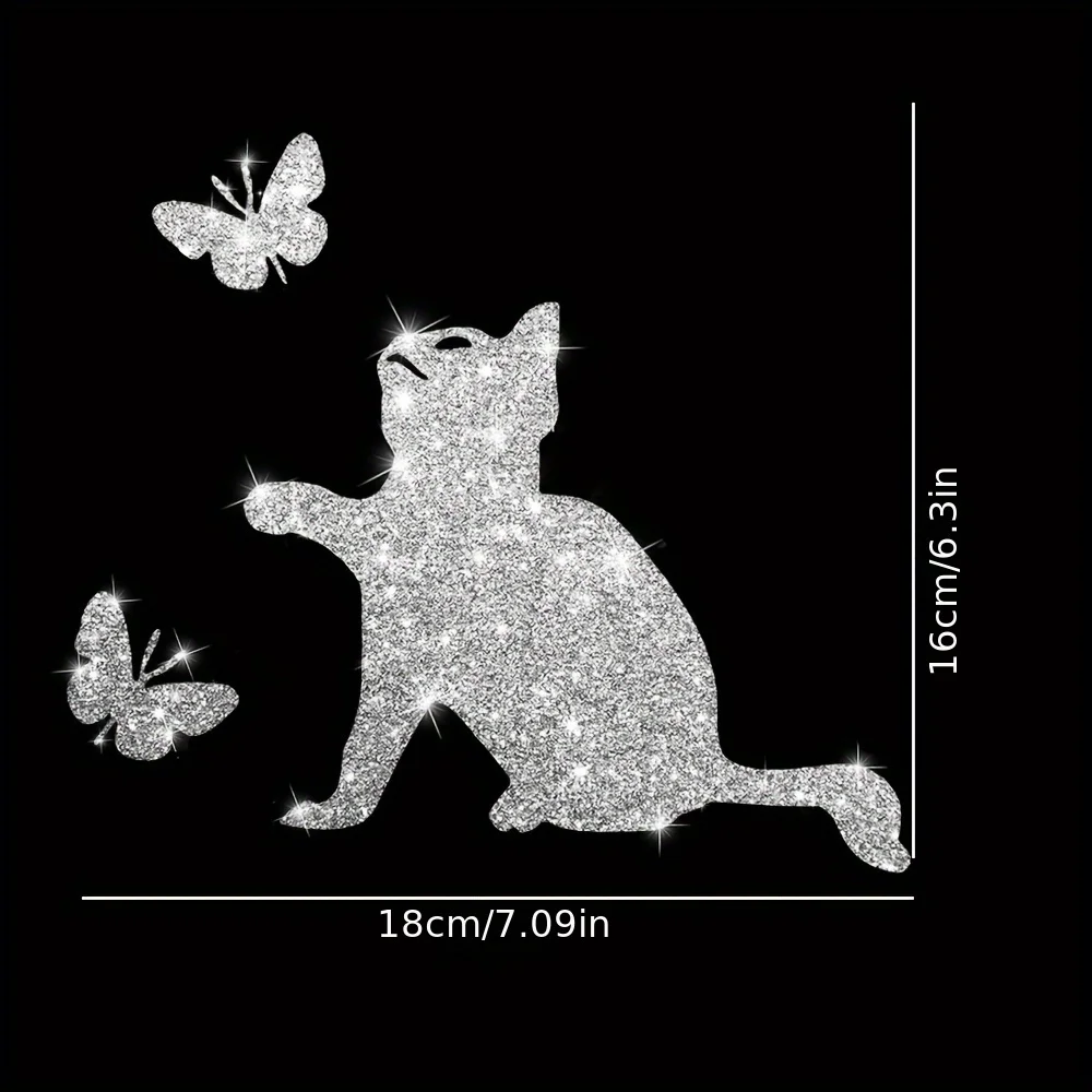 1PC Imitation Diamond Glitter Cat and Butterfly Car Stickers Waterproof for DIY Auto Window Rear Windshield Boat Vinyl Decals