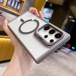 Titanium gray metal lens frame holder magnetic phone case for Samsung S24 S23 S22 Ultra Plus magsafe charging armor hard cover