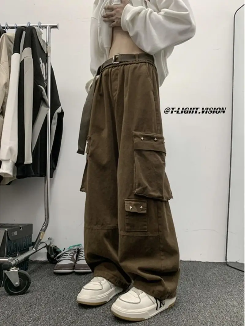 Pantalon de travail hip-hop américain à grandes poches pour hommes et femmes, coupe ample, jambe droite, pantalon décontracté à jambes larges, tendance automne