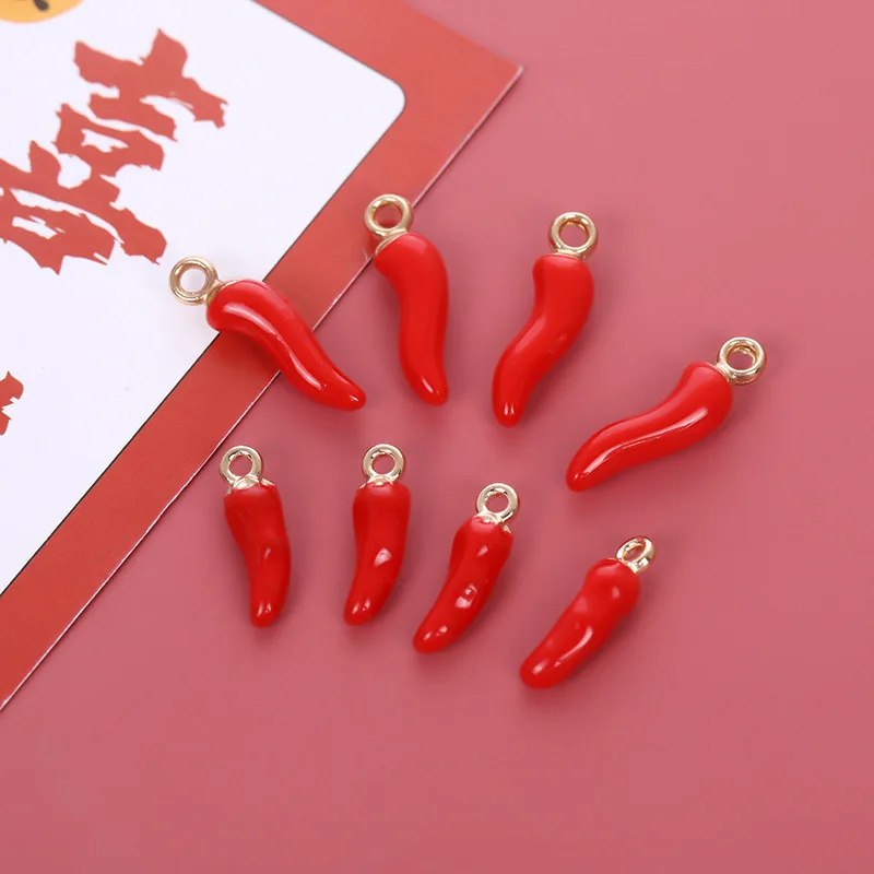 

10pcs Red Chili Pepper Alloy Charms Cute Mini Food Pendant for Bracelet Necklace Keychain DIY Making Crafts Jewelry Accessories