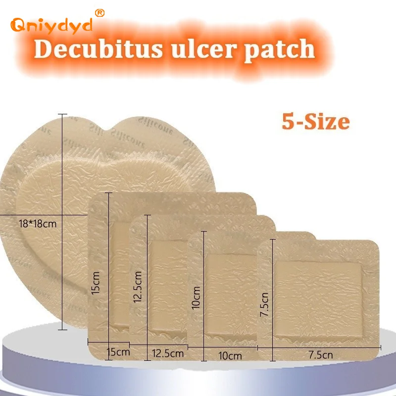 5 Sizes of Bordered Adhesive Dressing Pad Waterproof Silicone Gel Dressings for Bedsores Sacrococcygeal Buttock Wound
