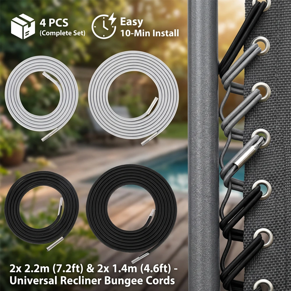 Zero Gravity Chair Replacement Cords 4Pack Elastic Rope 7.2ft 1.4m Recliner Cord Bungee Tie Down Fastener for Patio Lounge Chair