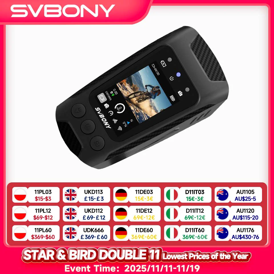 Svbony SVGo C1 Kamera Sepeda IPS Perekam Log Sepeda 6-Axis Anti-Goyang Giroskop GPS Sepeda 4K Perekam Video Motor Lampu LED