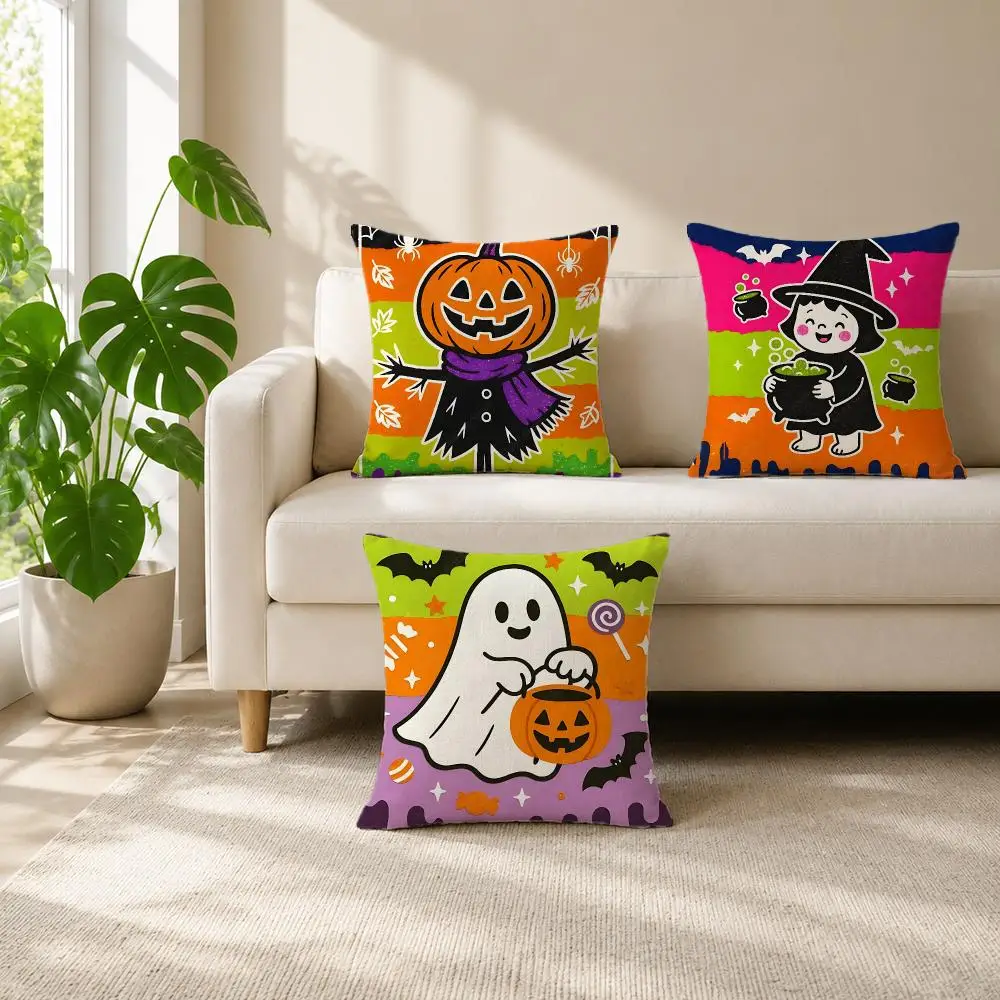 pattern Cute Halloween Craft Cushion Cover Cushion Cover Set  50x50 45x45 40x40 Pillowcase Decorative Sofa Home Decor