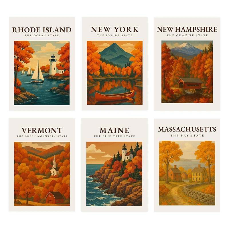 The States Retro Fall Landscape Posters Modern Prints Canvas Painting Vintage Autumn Wall Art Pictures Home Living Room Decor