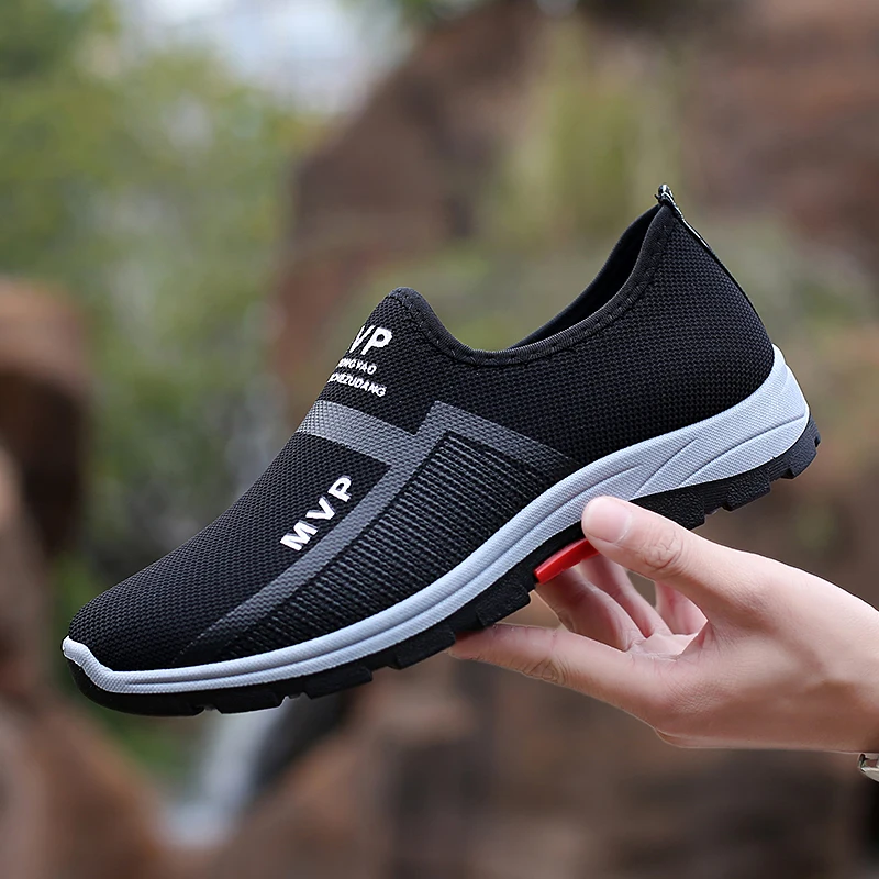 

Hot Sale Mesh Men Black Sneakers Summer Outdoor Shoes Men Casual Walking Shoes Hiking Breathable Slip on Mens Loafers Zapatillas