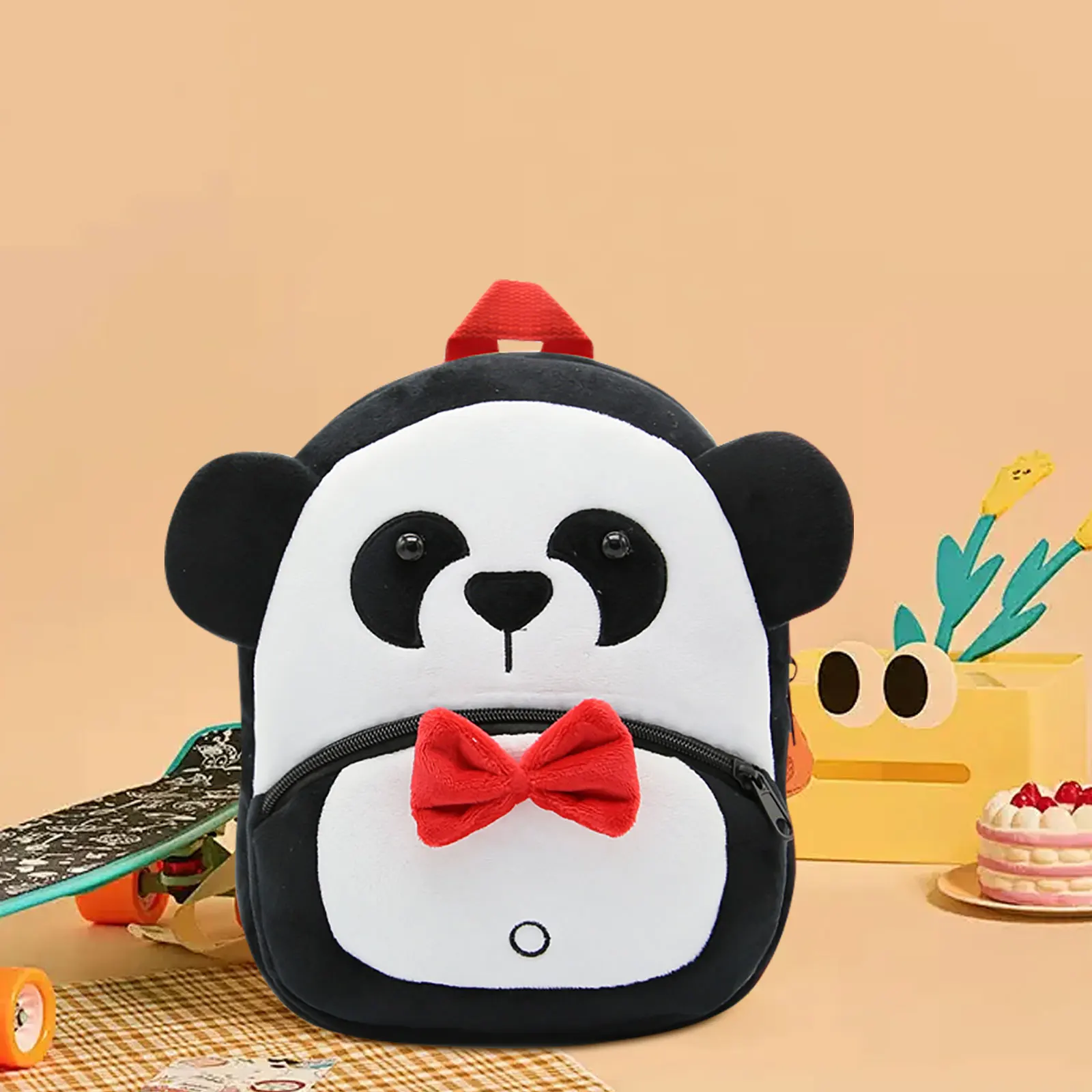 

Kids' Plush Panda Backpack With Red Bow Tie For Toddlers Shoulder Bag Kindergarten Plush Backpack Bag Leather Backpacks