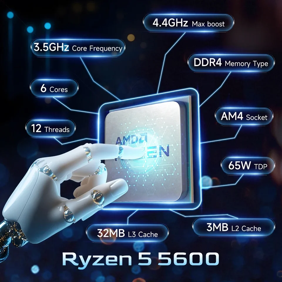 AMD Ryzen 5 5600 AM4 DDR4 Processor 6-Core 12-Thread 3.5GHz 32M L3