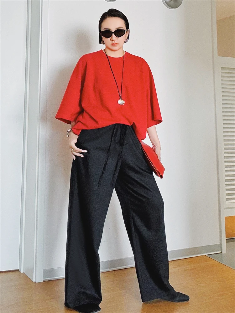 

Оригинальный дизайн, шерстяные брюки с широкими штанинами, женские свободные длинные брюки, утягивающие широкие брюки, модная рабочая одежда