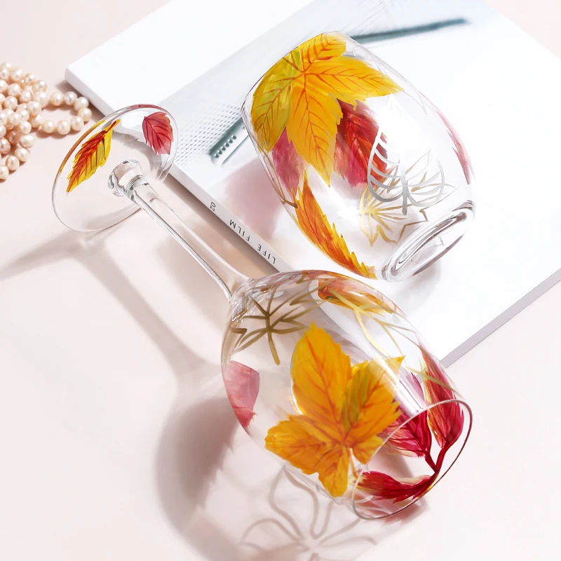 Creative Print Water Glass Goblet Set, Europe Wine Glasses, Crystal Glasses, Large Capacity, Hotel and Home Drinkware, 2 PCs/Set