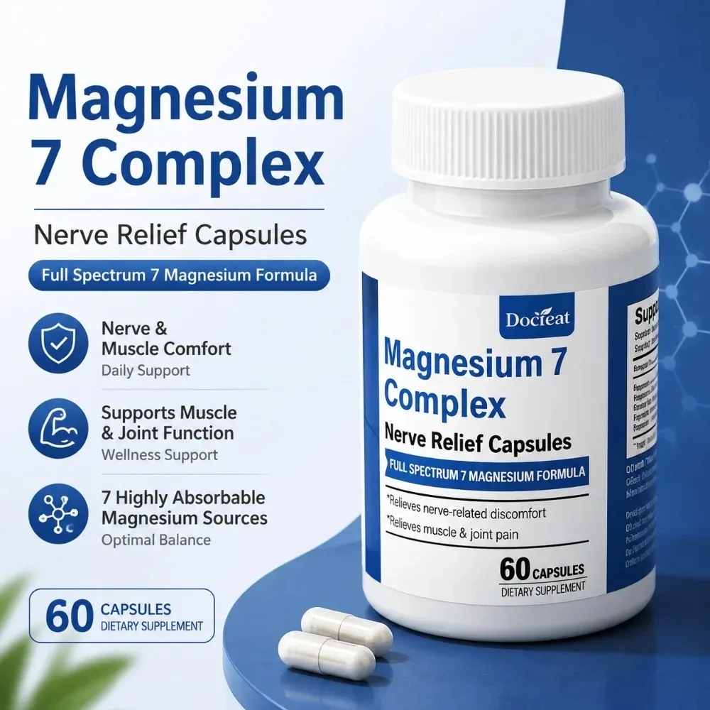 Magnesium Complex 7-in-1 700mg with Glycinate, Citrate, Malate & Taurate for Nerve & Muscle Support, High Absorption, 60 Count