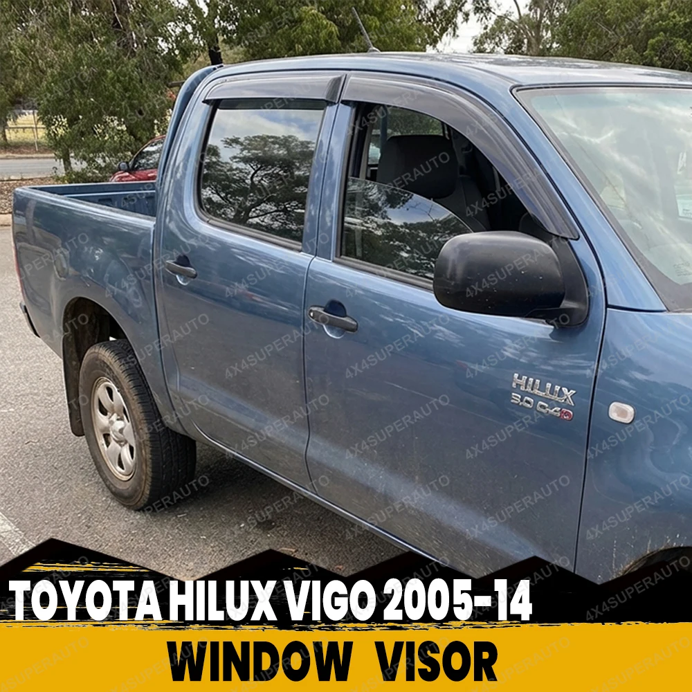 Visera de ventana para Toyota Hilux Vigo 2005-2014 Deflector de ventana protector contra la lluvia y el sol negro ahumado ‌   Accesorios para automóviles de doble cabina