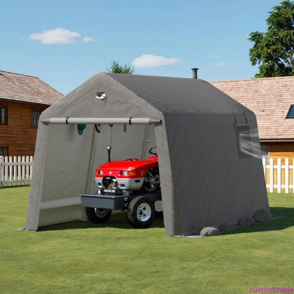 

Durable 7x12 Outdoor Motorcycle Shelter with Portable Roll-Up Door and Ventilated Design