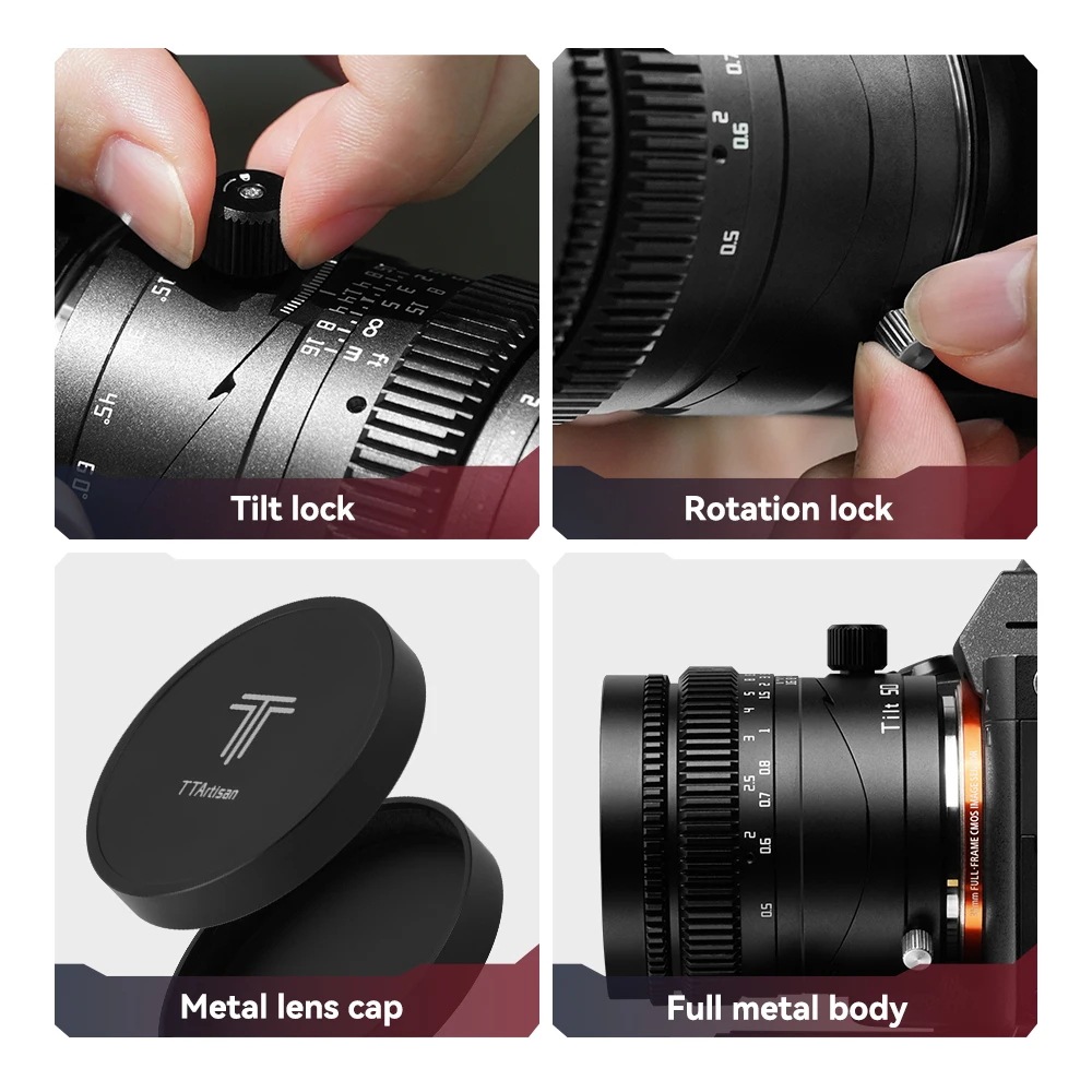 TTartisan 50mm F1.4 lentille inclinable plein cadre MF lentille de changement de vitesse inclinable pour Fuji X RF Leica Sigma L Mount SONY E Mount caméras A7 IV A7SIII