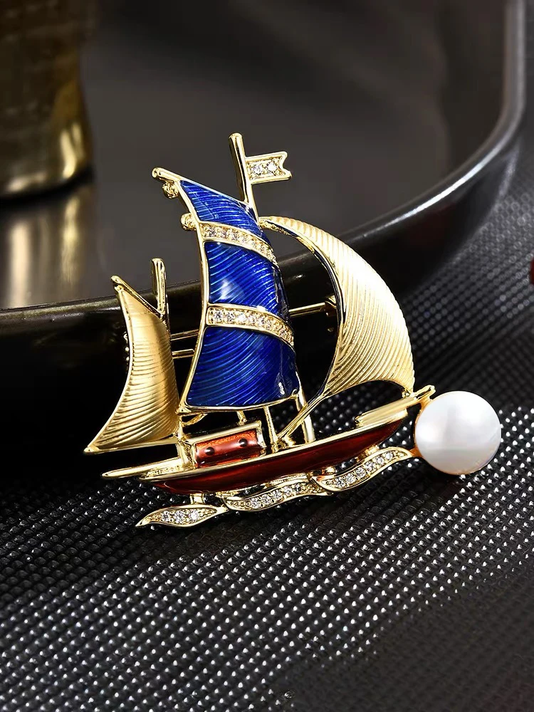 Fashion Pearl Sailboat Brooch Men's Scarves Accessories Suit Clothing Brooches Party Women's Corsage