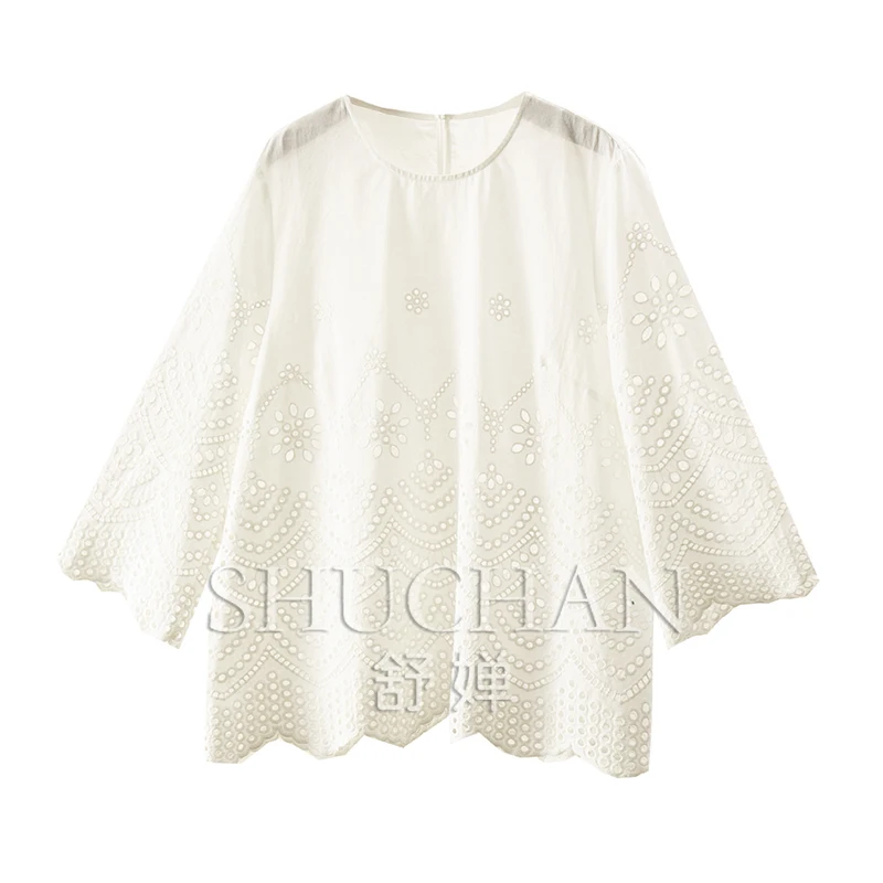 

Свободная рубашка с вышивкой для тяжелой промышленности, женские блузки 69A7, мода 2025 г.