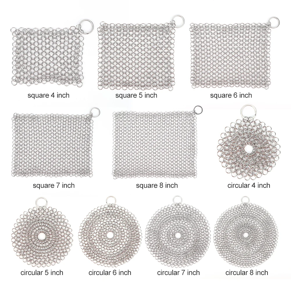 Iron Cleaner with Hanging Ring Chainmail Scrubber Stainless Steel  Iron Skillet Cleaner for Griddle Skillet Dutch Oven