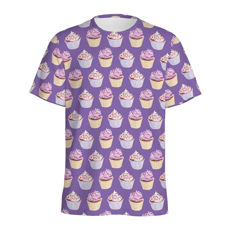 Cartoon Cupcake Pattern T Shirt For Men Summer Casual Round Neck Short Sleeve 3d Printed Food Oversized Tees Tops Kids T-Shirt