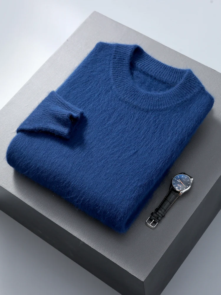 

100% Mink Cashmere Sweater Men O-neck Basic Pullovers Autumn Winter Soft Warm Comfy Bottom Cashmere Knitwear High Quality Tops