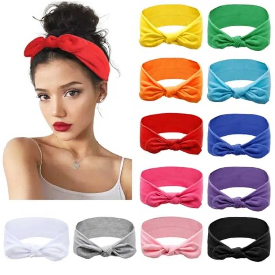 

12 Pack Bow Headbands for Women Headwraps Hair Band Knotted Headband Rabbit Ears Stretchy Turban Head Wraps Fashion Summer Head