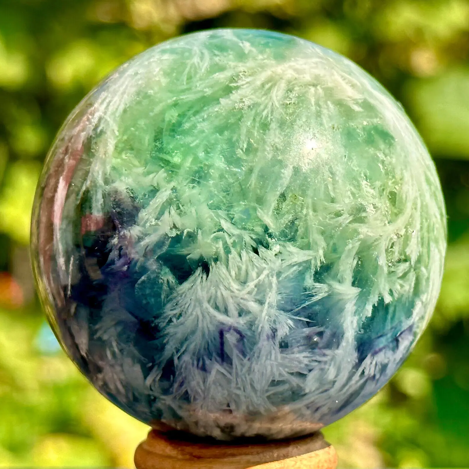 Rare Natural Snowflake Feather Fluorite Ball,Quartz Crystal Energy Healing Ball,Mineral Specimen Reiki Magic divination Ball