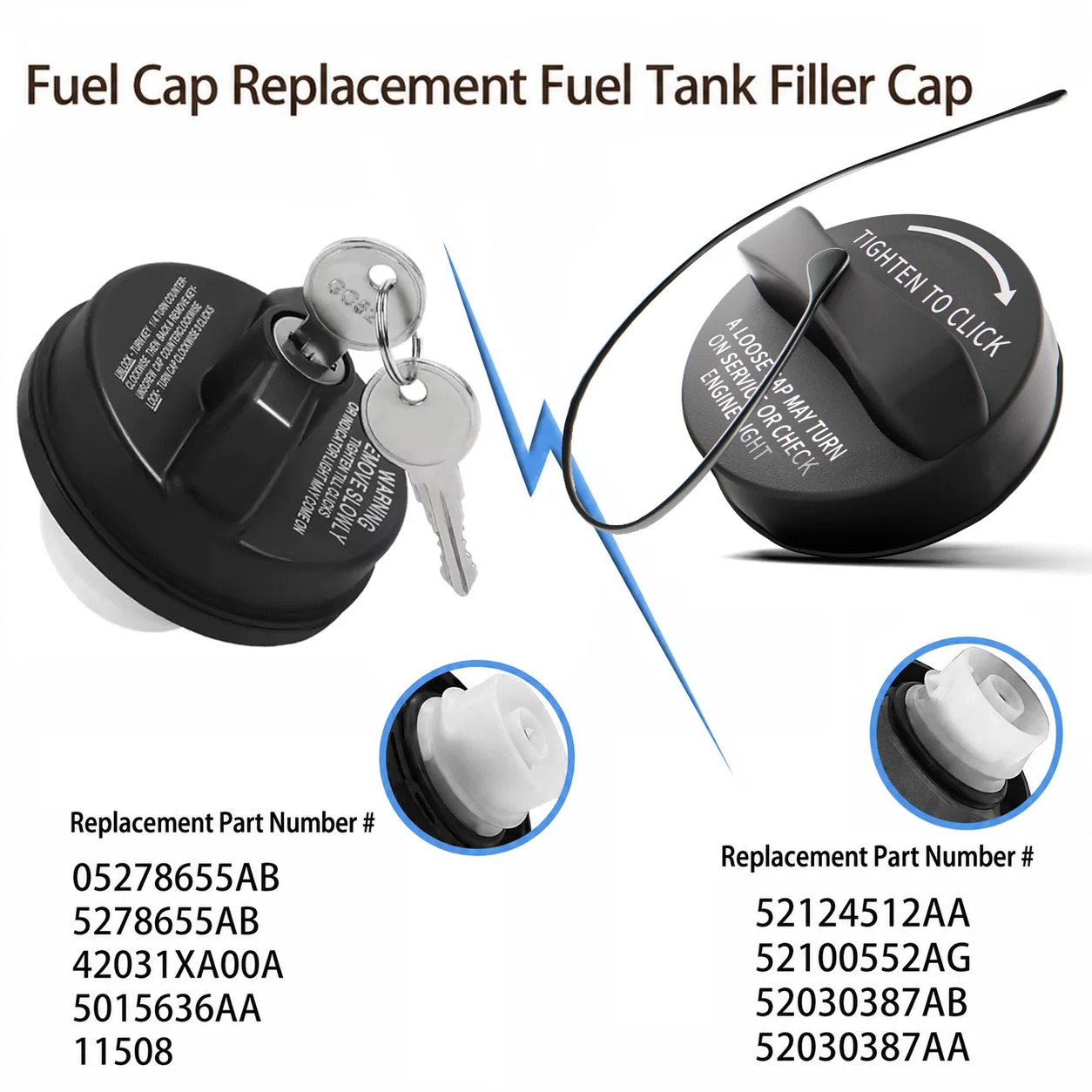 Car Gas Fuel Filler Cap Fit for Jeep Commander Grand Cherokee Liberty Seal Leak Proof Anti Evaporation 52030387AA 5278655AB