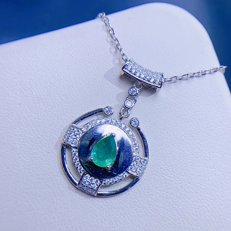 Natural emerald pendant necklace for women silver 925 jewelry luxury gem stones 18k gold plated free shiping items