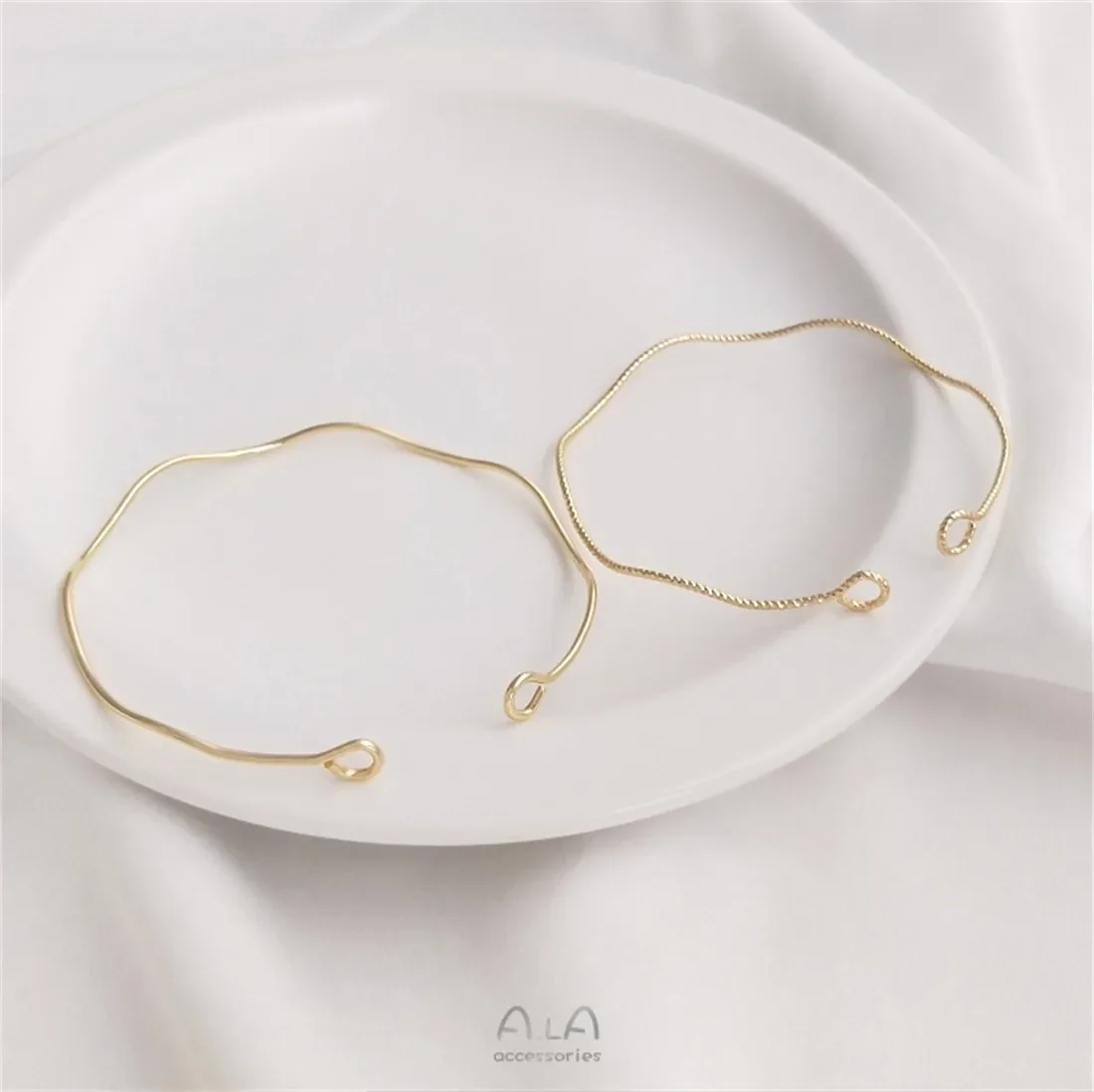 14K Gold-clad Copper Wire Wave Bracelet Double-ended Opening 9-word Base Bracelet Handmade Diy Bracelet Basic Accessories B725