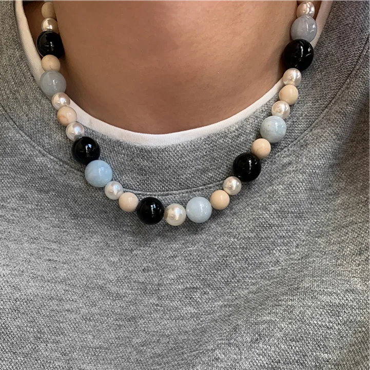 

Light Luxury Niche Sea Blue Pearl Necklace Dopamine Female Superior Sense Tianhe Stone Beaded Collarbone Chain Necklaces