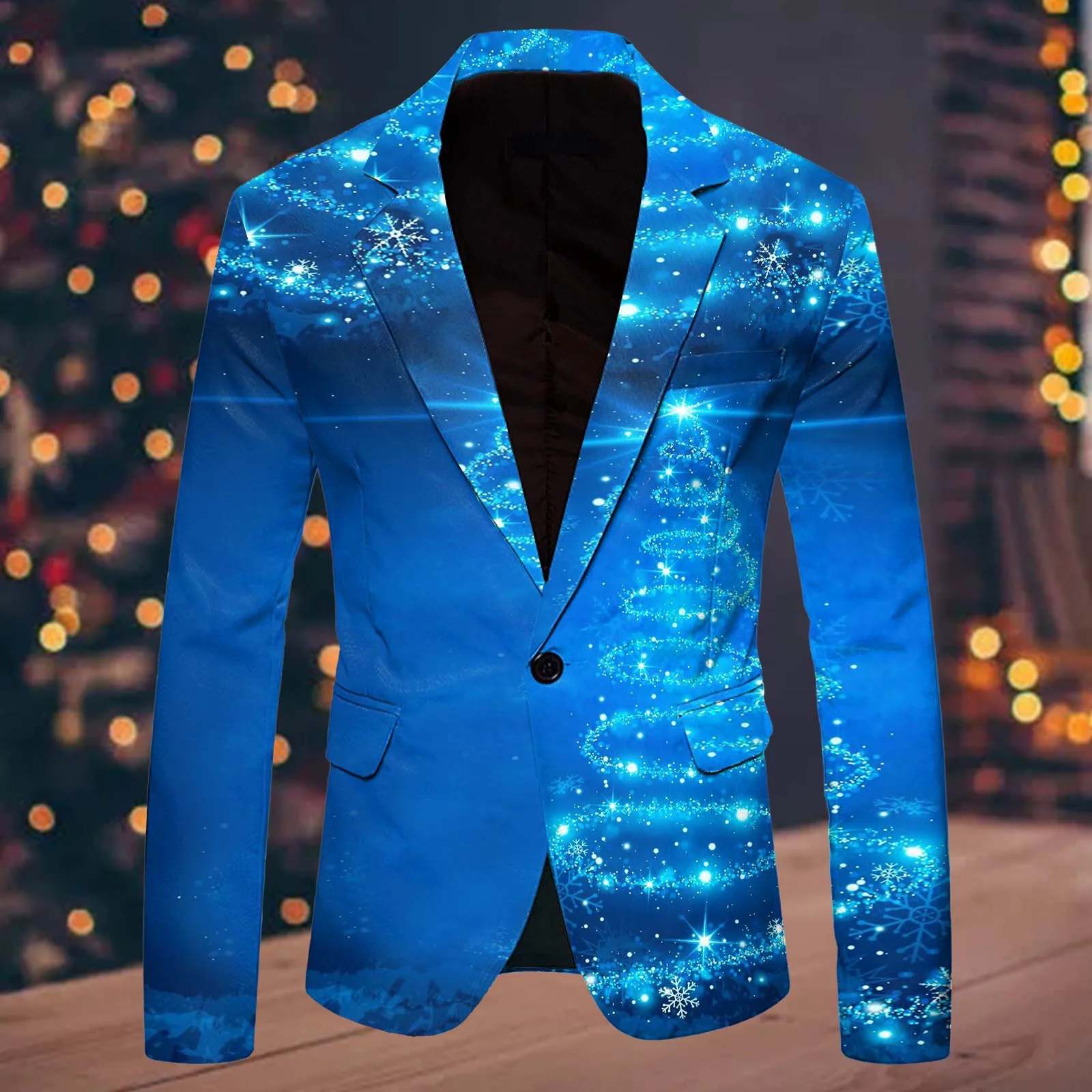 Men\'S Single One Button Christmas Printed Casual Suit Jacket Fashionable Mens Fashion Leisure Christmas Printed Pocket Suit