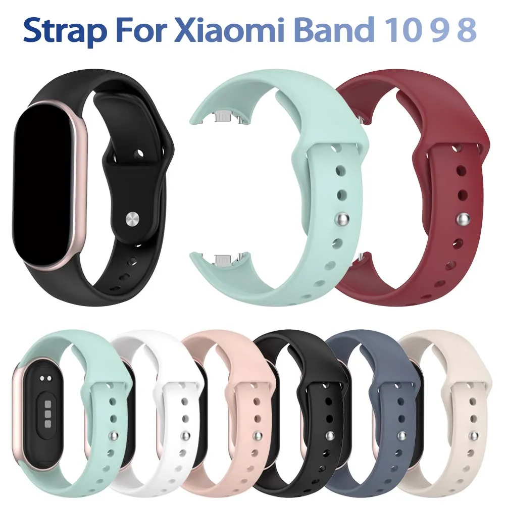 Silicone Watch Band for Xiaomi Mi Band 10 9 8 NFC Soft Waterproof Sport Straps Replacement Wristband for Mi Band 10 9 Smartwatch