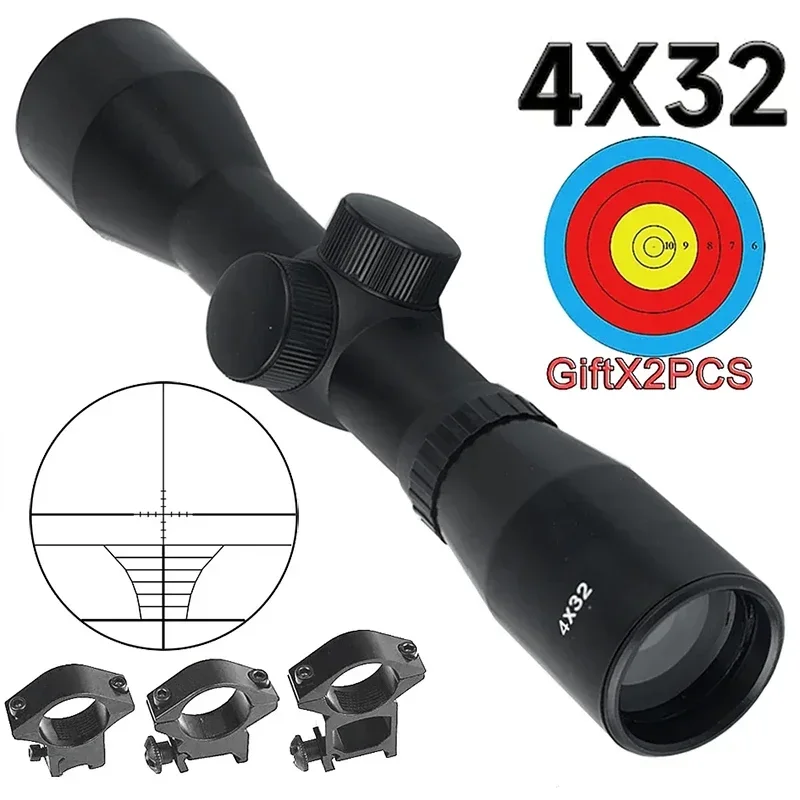 

4X32 Tactical Rifle Scope Reticle Wide Angle Airsoft Riflescope Outdoor Hunting Optics Shooting Gun Sight Sniper Riflescopes