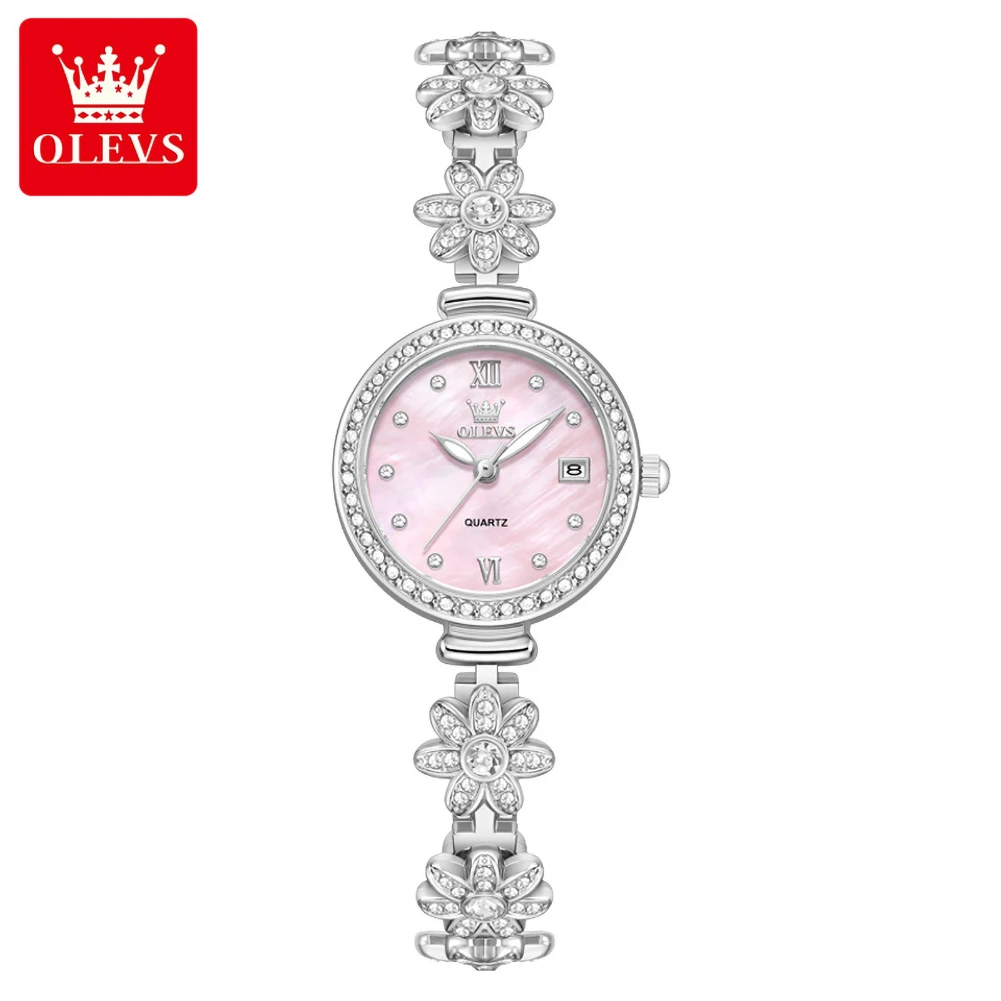 OLEVS Women's Quartz Watches Gifts Sets Fashion Full Diamond Rotation Floral Braceet Wrsitwatch Elegant Ladies Dress Watch 5699