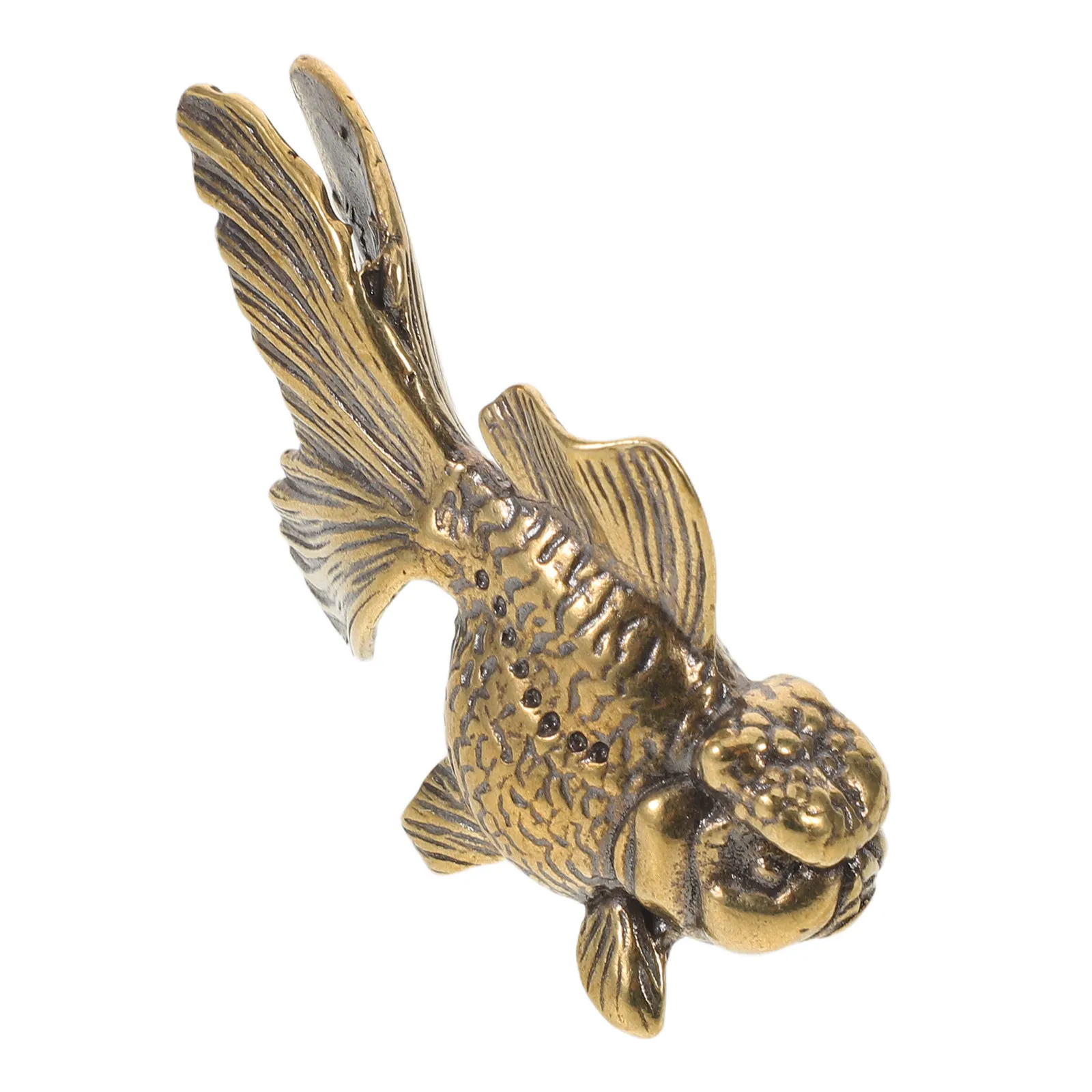 Miniature Brass Koi Fish Statue Elegant Retro Goldfish Sculpture Desktop Tea Pet Decor Vintage Animal Ornament for Home Office