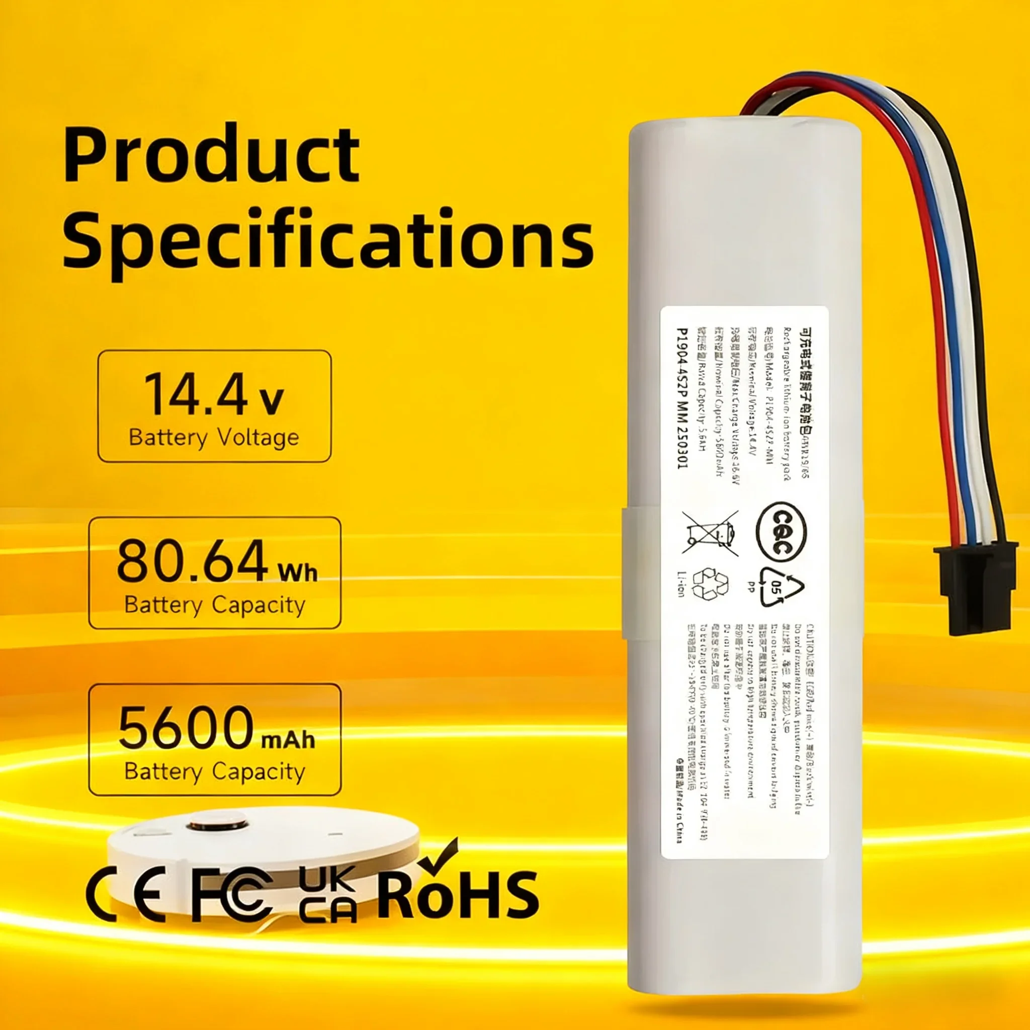 

3️14.4V12800mAh High Capacity Replacement Battery for Xiaomi Mijia Vacuum Cleaner Dreame S10 D9 F9 L10 pro L10 plus 4S2PMMBK P2