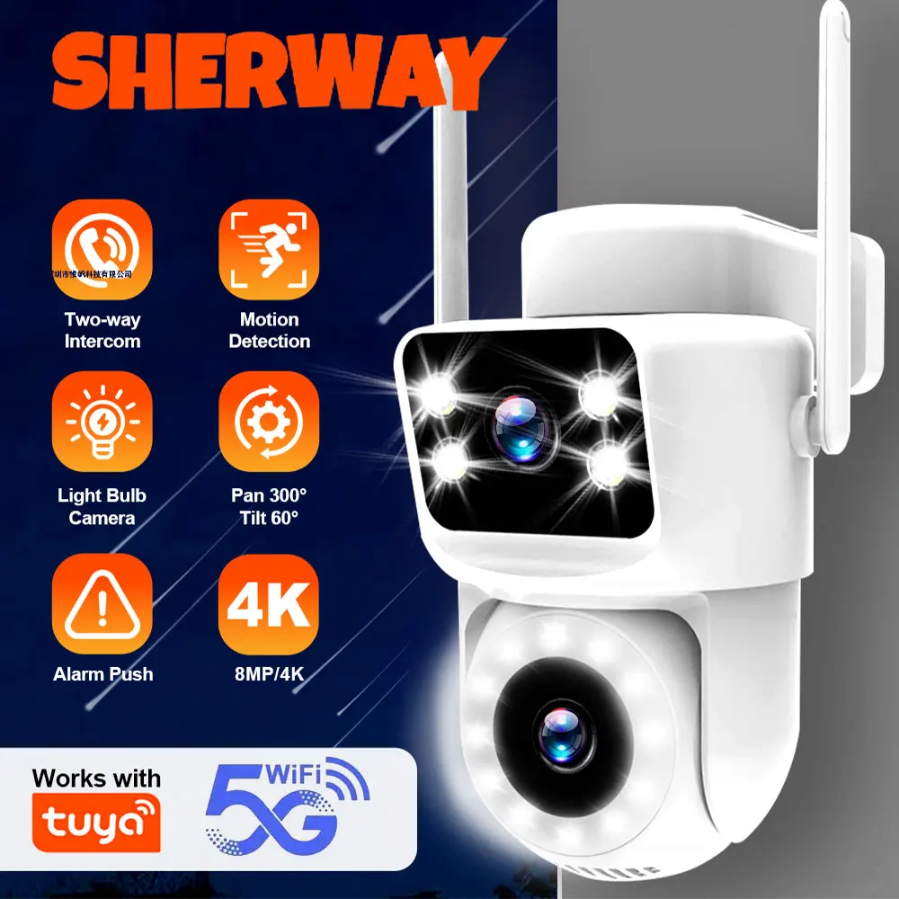 

8MP Dual Lens Tuya 5G WiFi Camera PTZ Outdoor 4K Dual Screen Security Camera Motion Detection Auto Track Wireless Surveillance