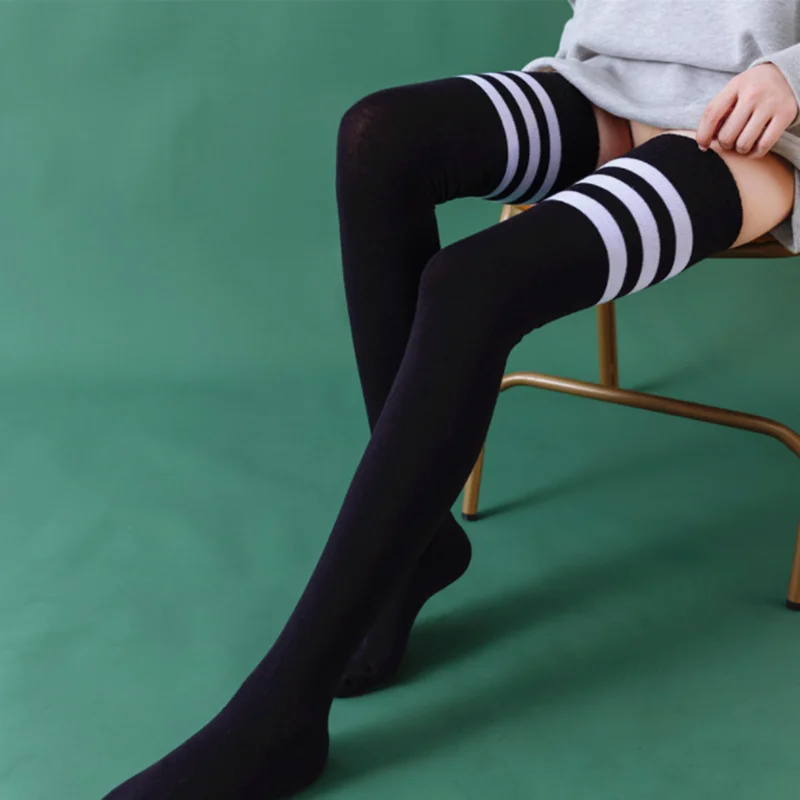 Cosplay Striped Knee-high Sports Socks Uniform Velvet Over-the-knee Stockings Women\'s Slimming Thigh Silk Sunscreen Golf Socks